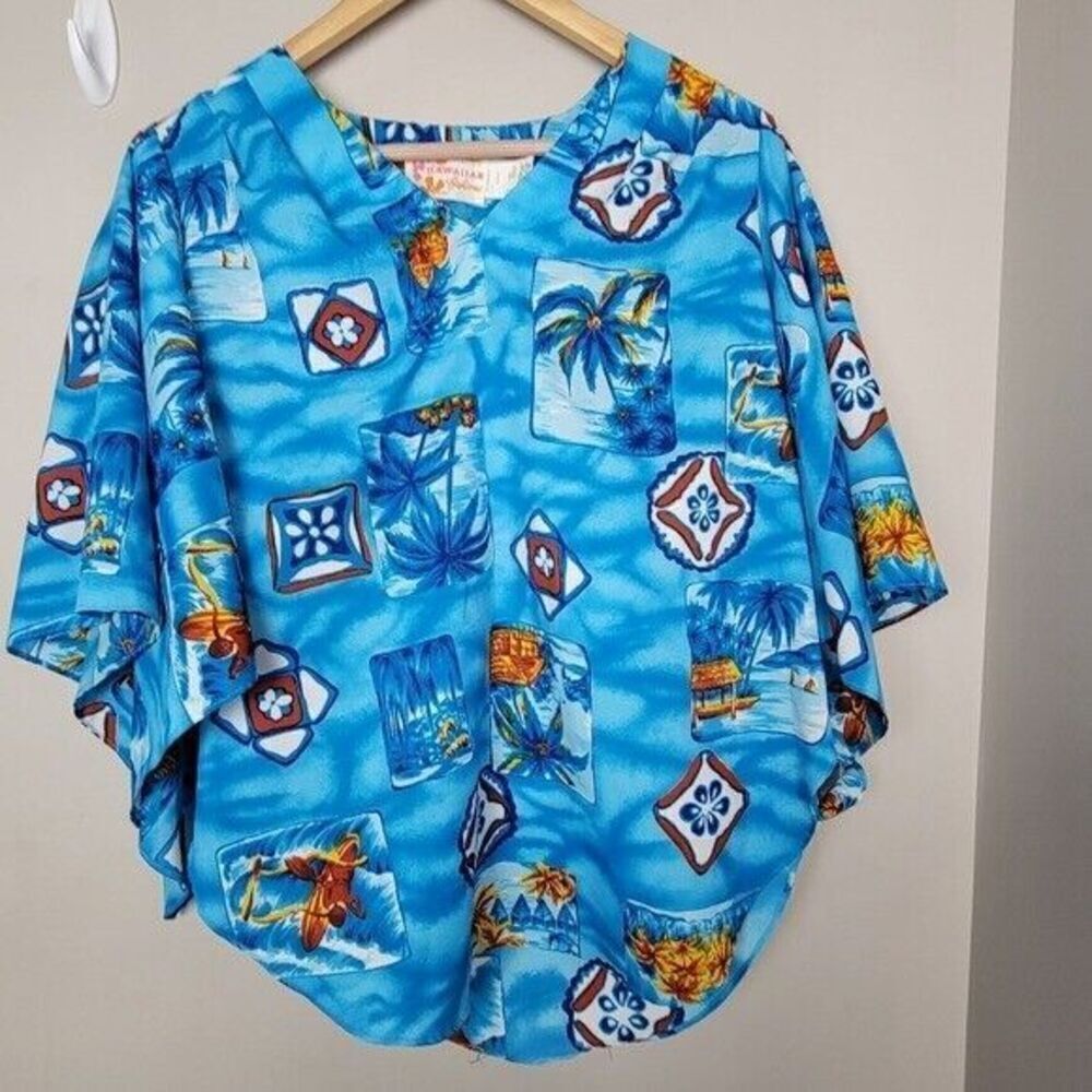 Vintage Sears HAWAIIAN Fashions Poncho Kimono Sleeves Medium